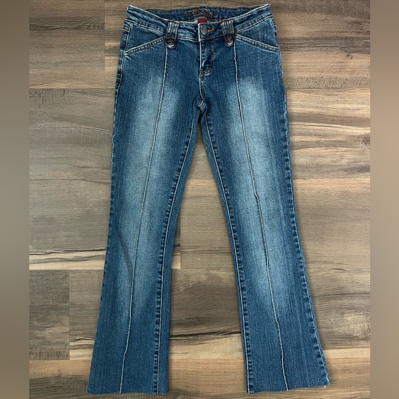 Y2K Star Low Rise Bootcut Raised Front Stitch Seam Jeans Stone Wash Jeans Size 3 - Picture 1 of 10